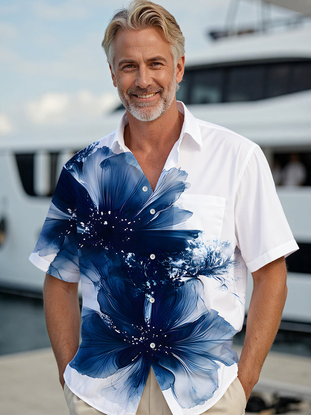 Men's short sleeve floral shirt front view