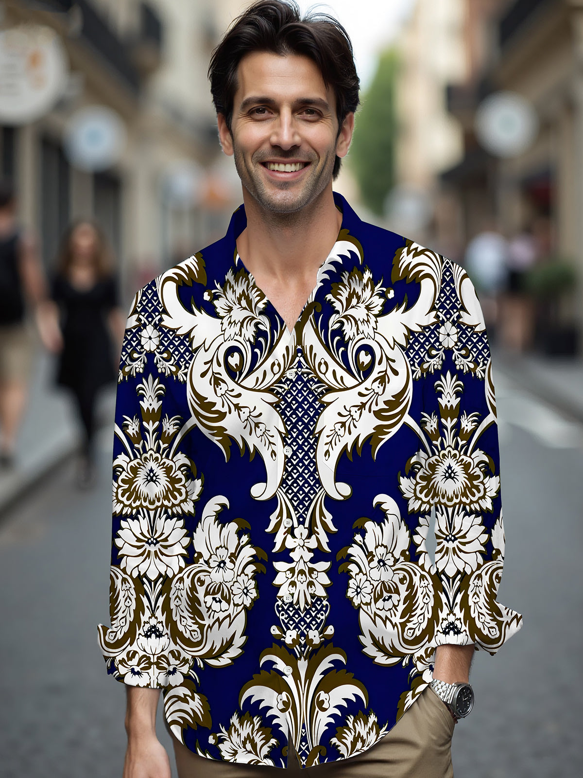 Floral Men's Pocket Long Sleeve Shirts