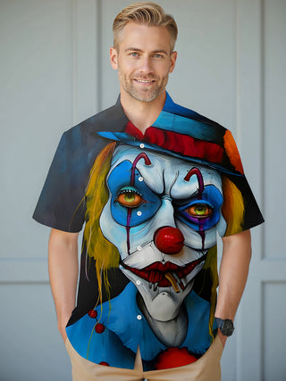 Men funny art Joker short sleeve shirt front view Halloween costume