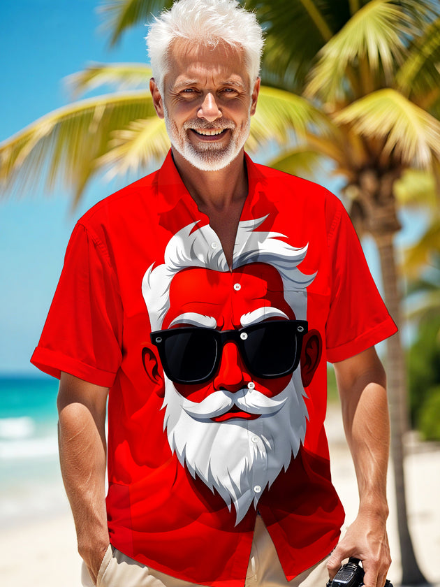 Santa Claus Sunglasses Men's Pocket Short Sleeve Shirts