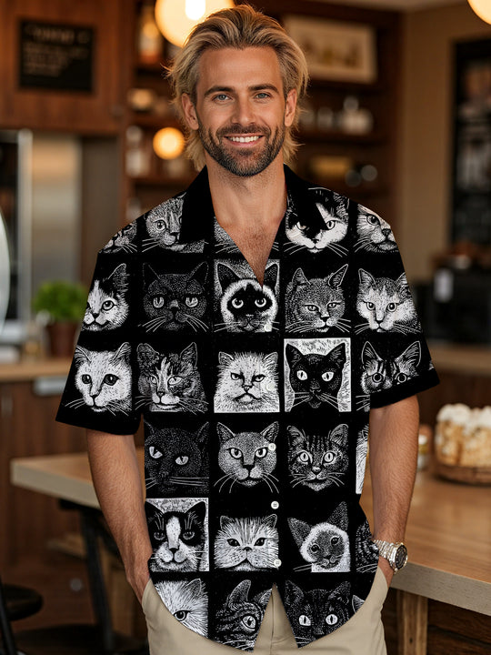 men's cat print shirt front view