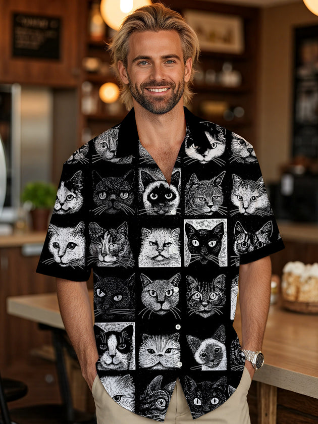 men's cat print shirt front view