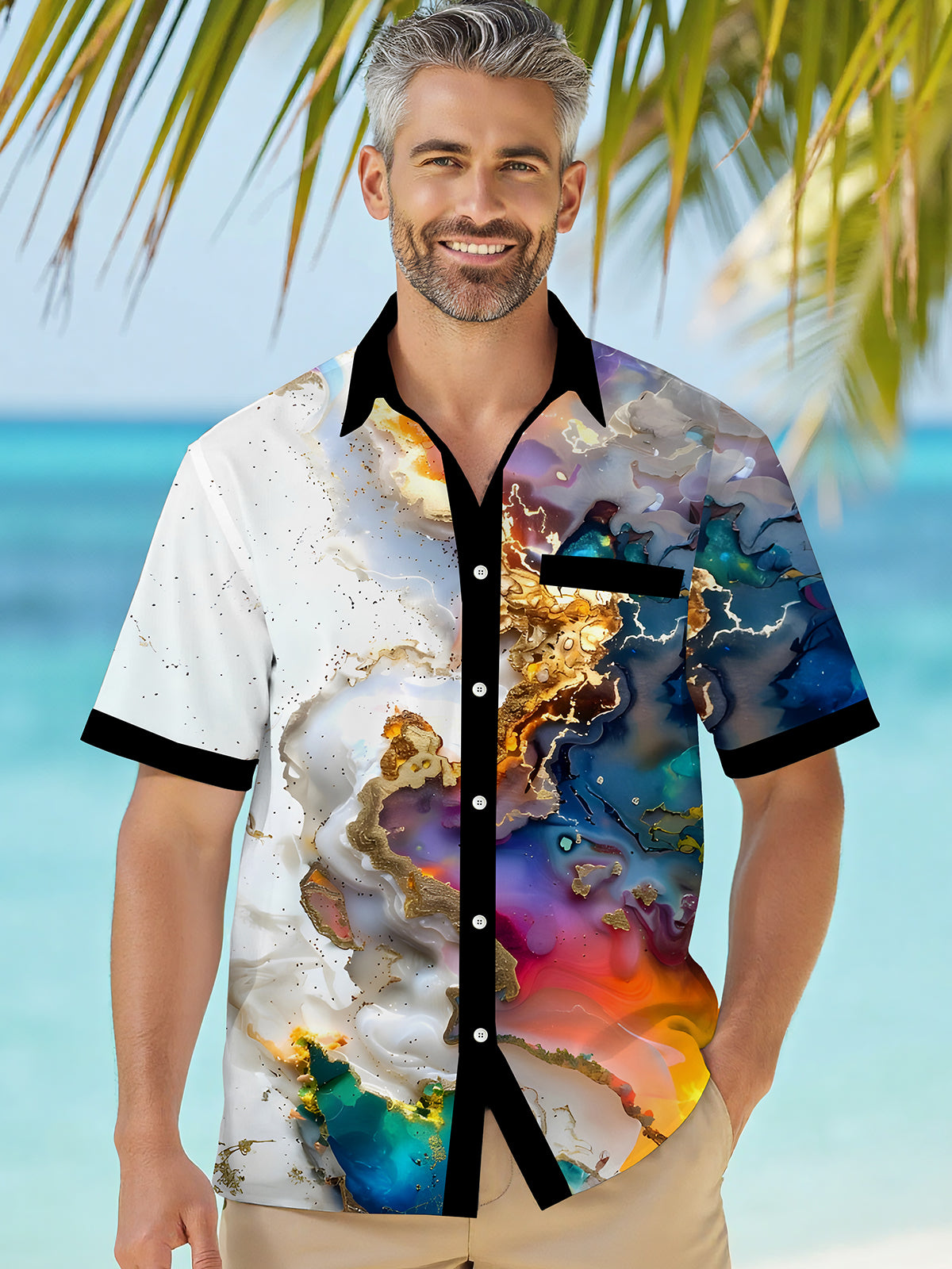 Abstract Men's Pocket Short Sleeve Shirts