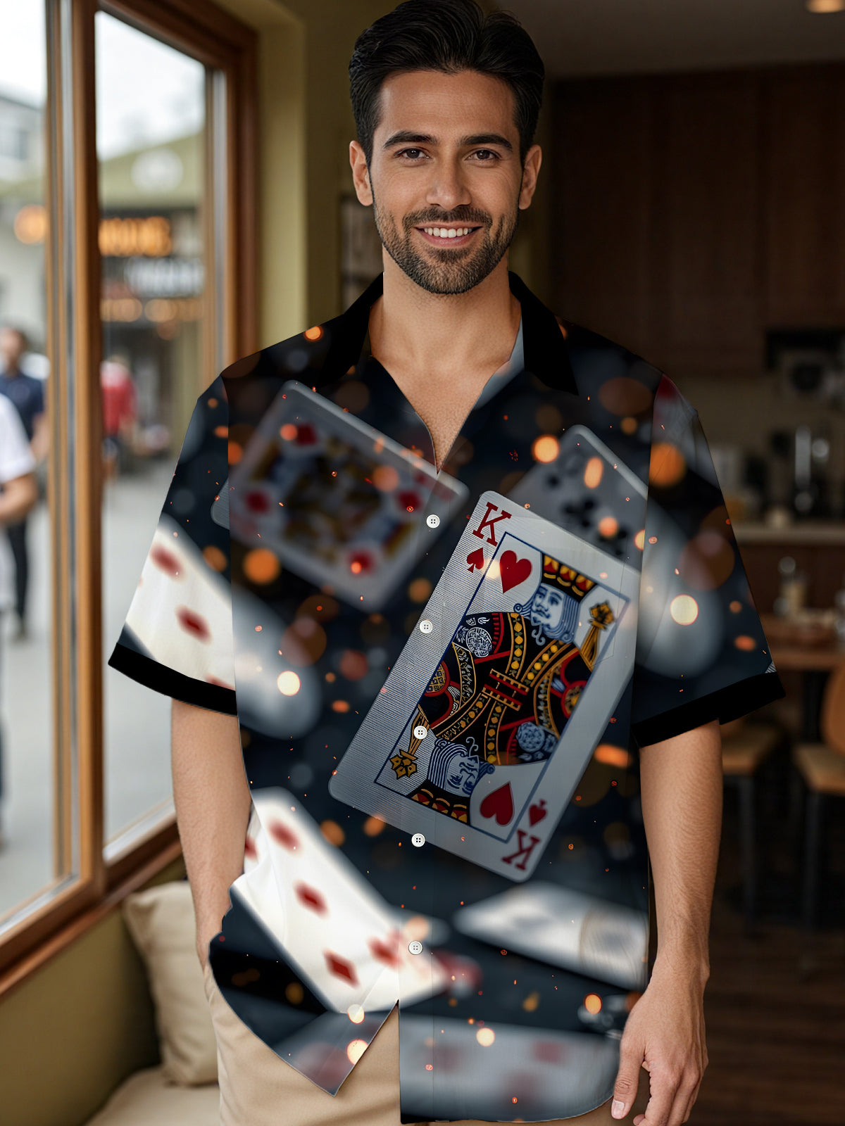 Poker Print Men's Pocket Short Sleeve Shirts