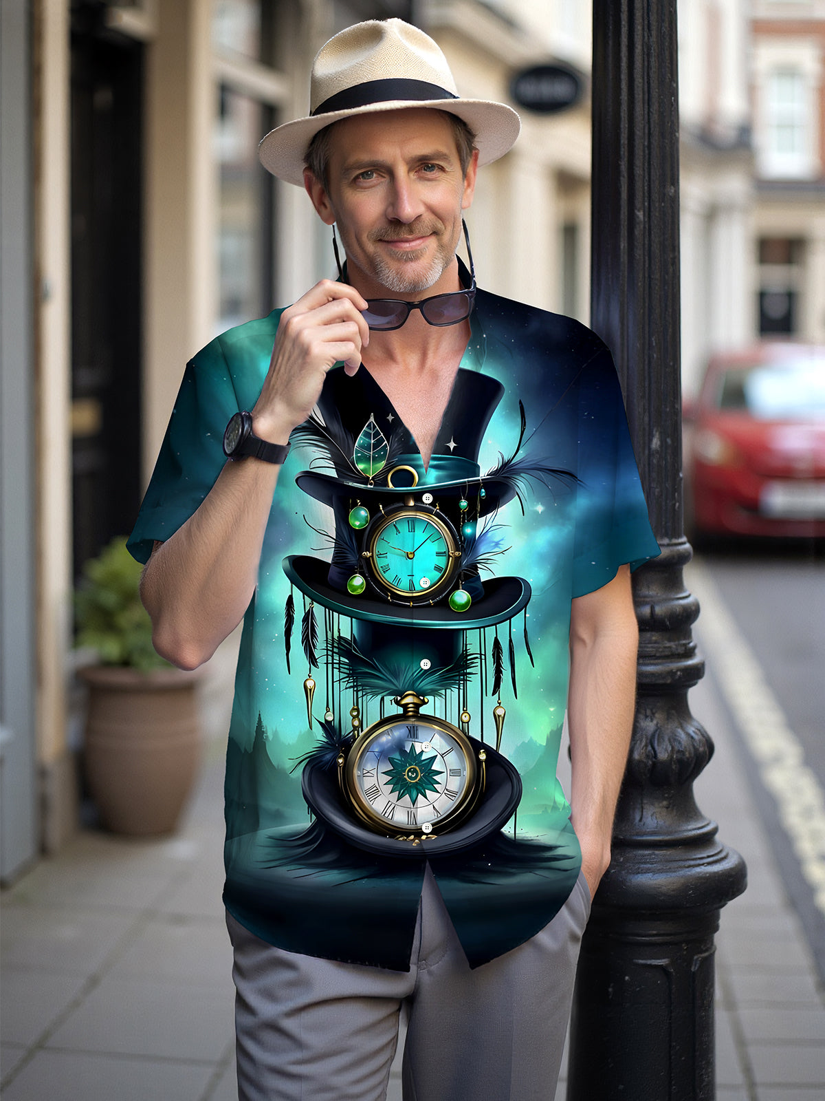 Halloween Day Hat Clock Men's Pocket Short Sleeve Shirts