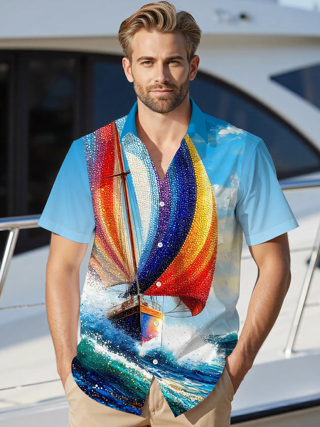 men's Hawaiian shirt front view tropical beach vacation