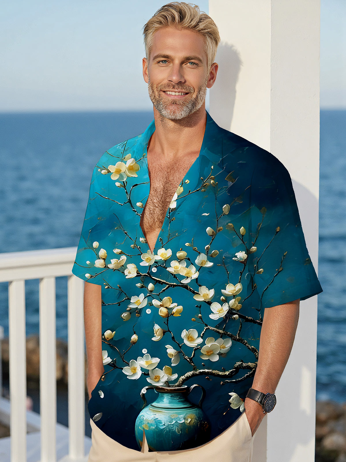 Floral Men's Pocket Short Sleeve Shirts