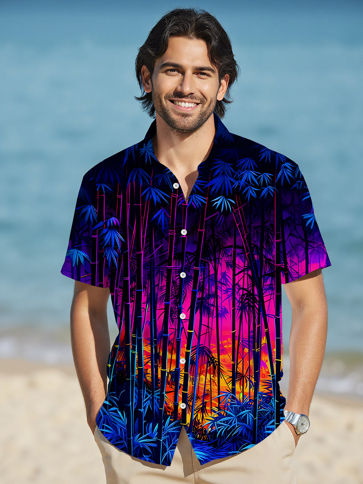 Bamboo Forest Men's Pocket Short Sleeve Shirts