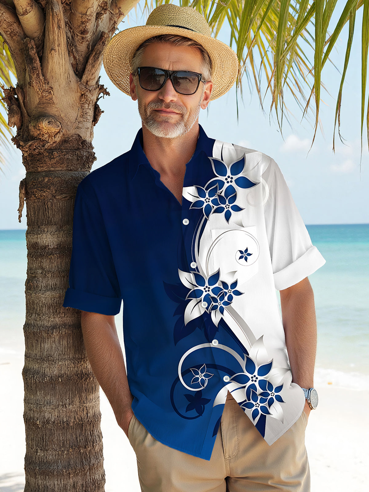 Floral Men's Pocket Short Sleeve Shirts