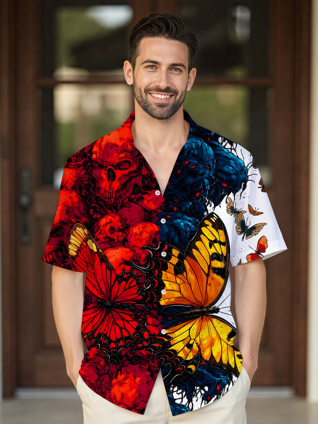 men's butterfly print shirt front view