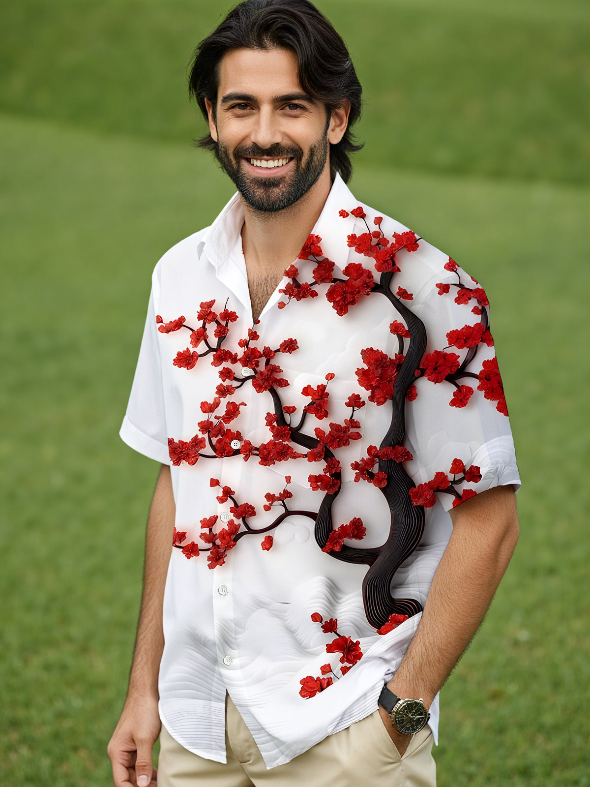 Floral Men's Pocket Short Sleeve Shirts