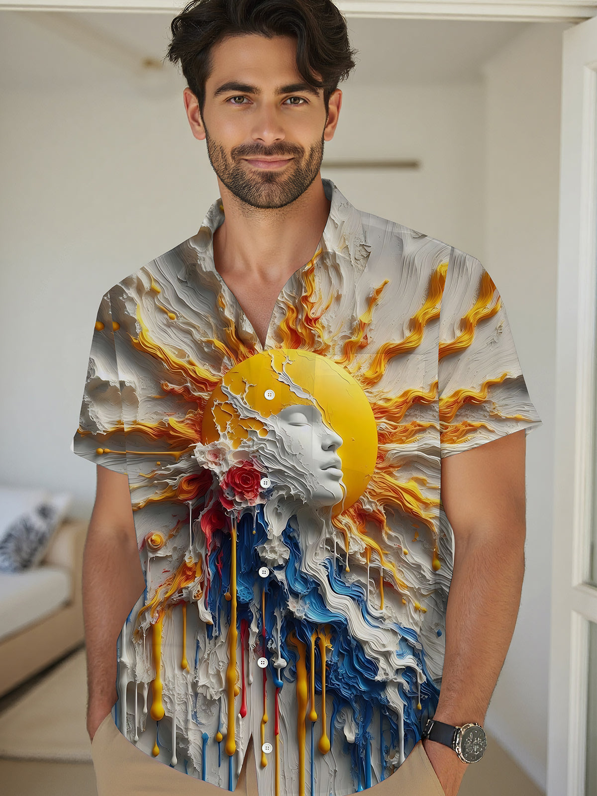 Art Print Men's Pocket Short Sleeve Shirts