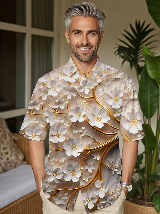 men's floral shirt close-up short sleeve