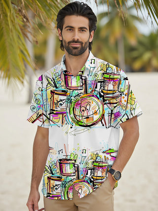 men's guitar print shirt side view
