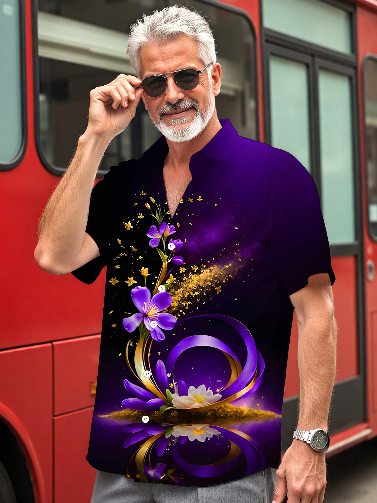 Art Floral Men's Pocket Short Sleeve Shirts