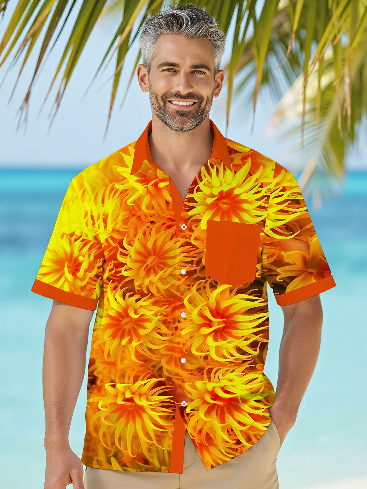 Floral Men's Pocket Short Sleeve Shirts