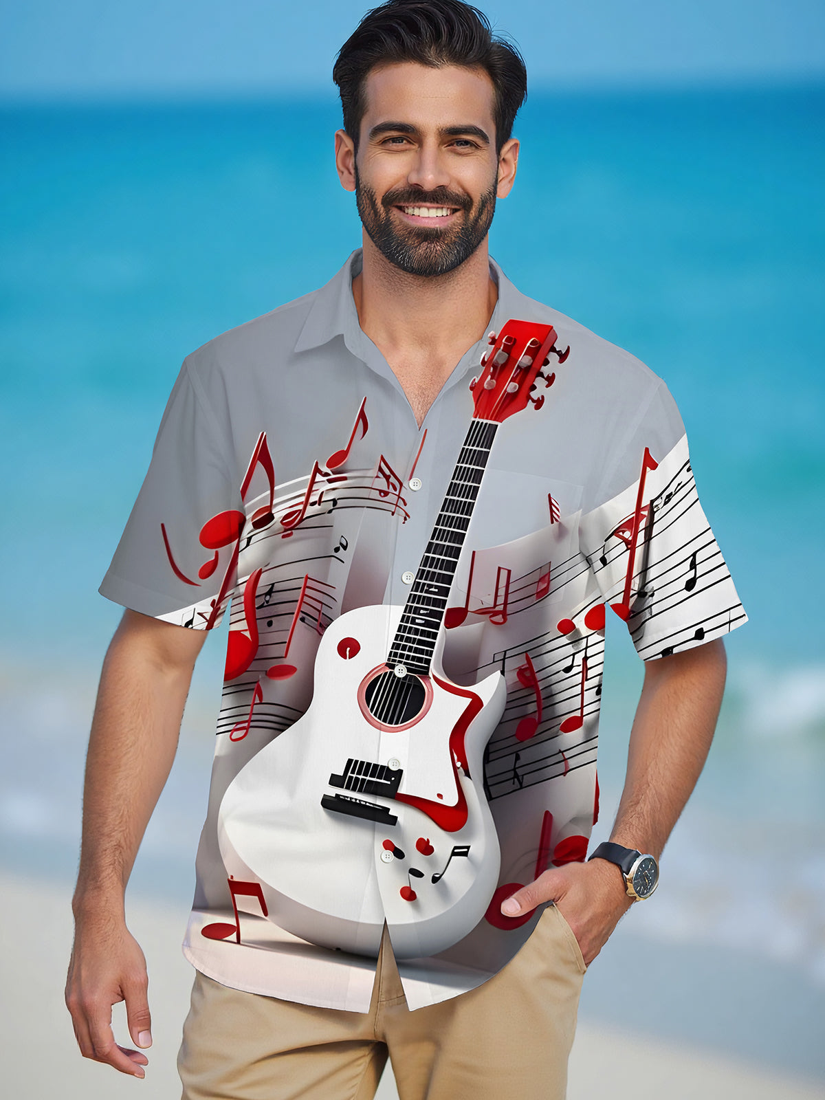 Guitar Musical Note Men's Pocket Short Sleeve Shirts