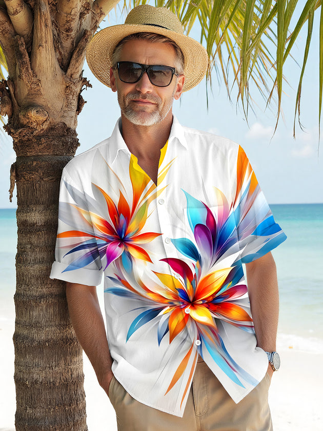 Men's floral tie dye short sleeve shirt front view