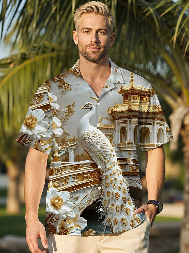 men's peacock print shirt front view