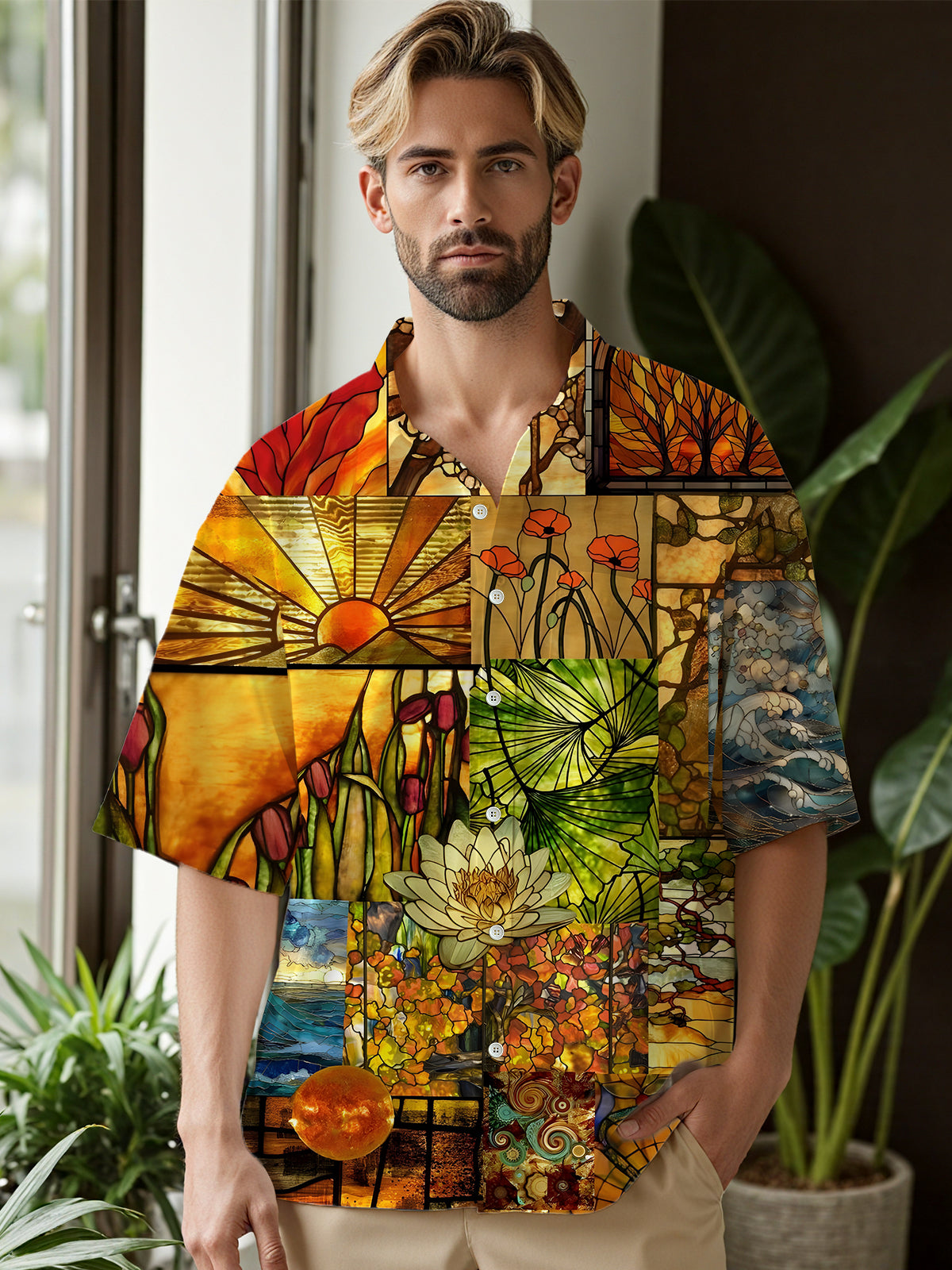 Floral Men's Pocket Short Sleeve Shirts
