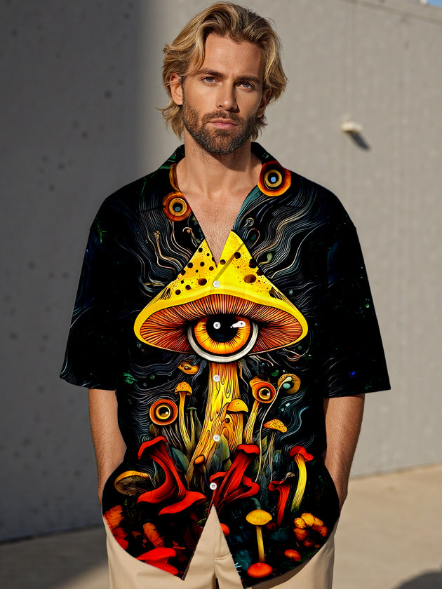 men's mushroom print shirt front view
