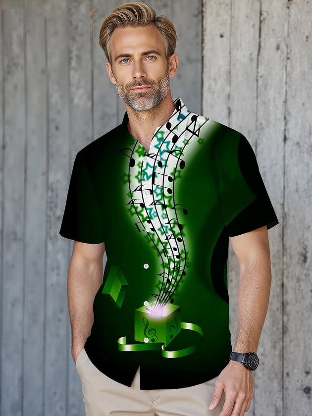 men's guitar print shirt side view