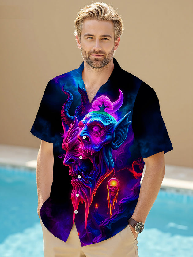 men's horror print shirt side view