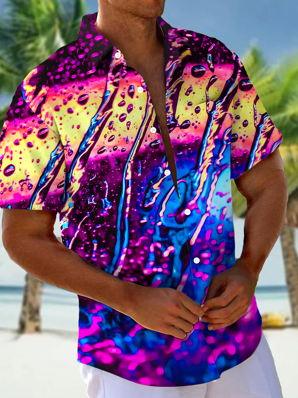 men's Hawaiian shirt front view tropical beach vacation