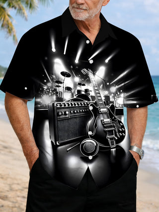 men's guitar print shirt front view