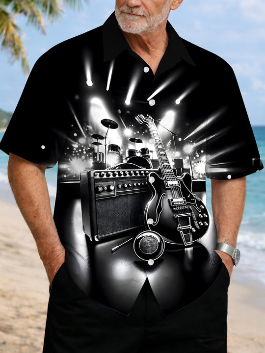 men's guitar print shirt front view