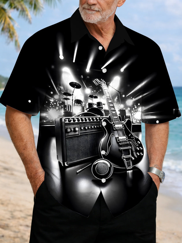 men's guitar print shirt front view