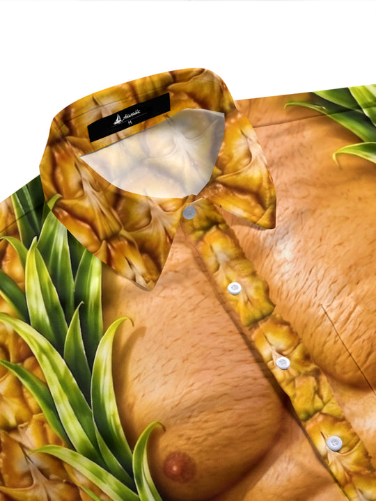 Adaychic Men's Hawaiian Pineapple Print Short Sleeve Shirt with Chest Pocket