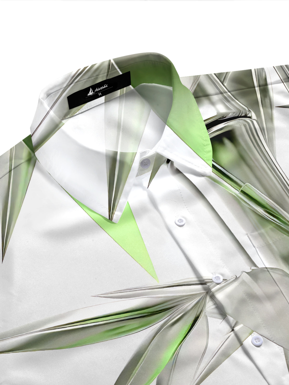 Adaychic Men's 3D Metallic Bamboo Graphic Print Short Sleeve Button Down Shirt with Chest Pocket