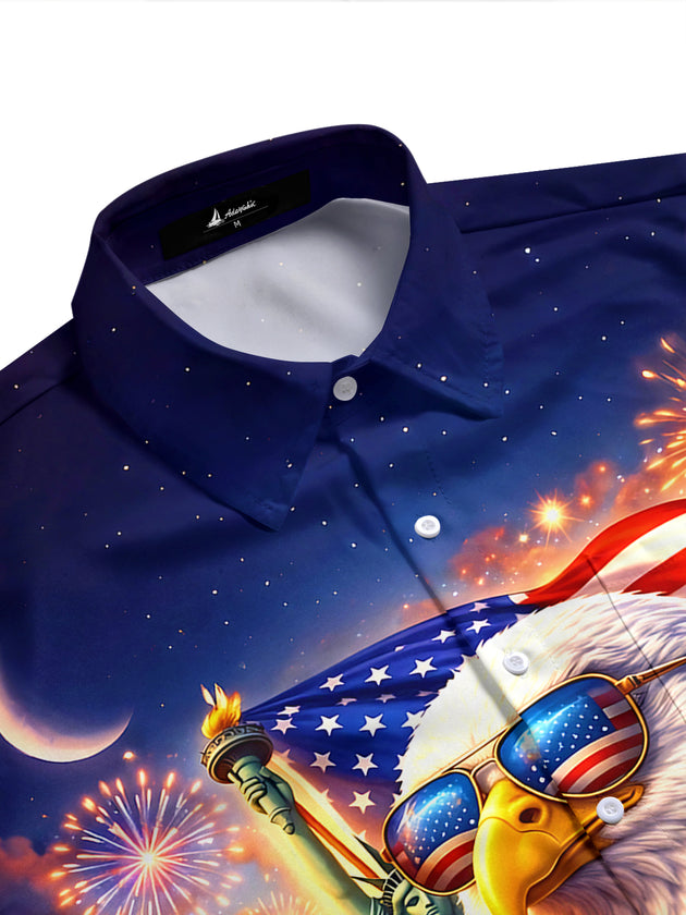 Independence American Flag Eagle Men's Pocket Short Sleeve Shirts