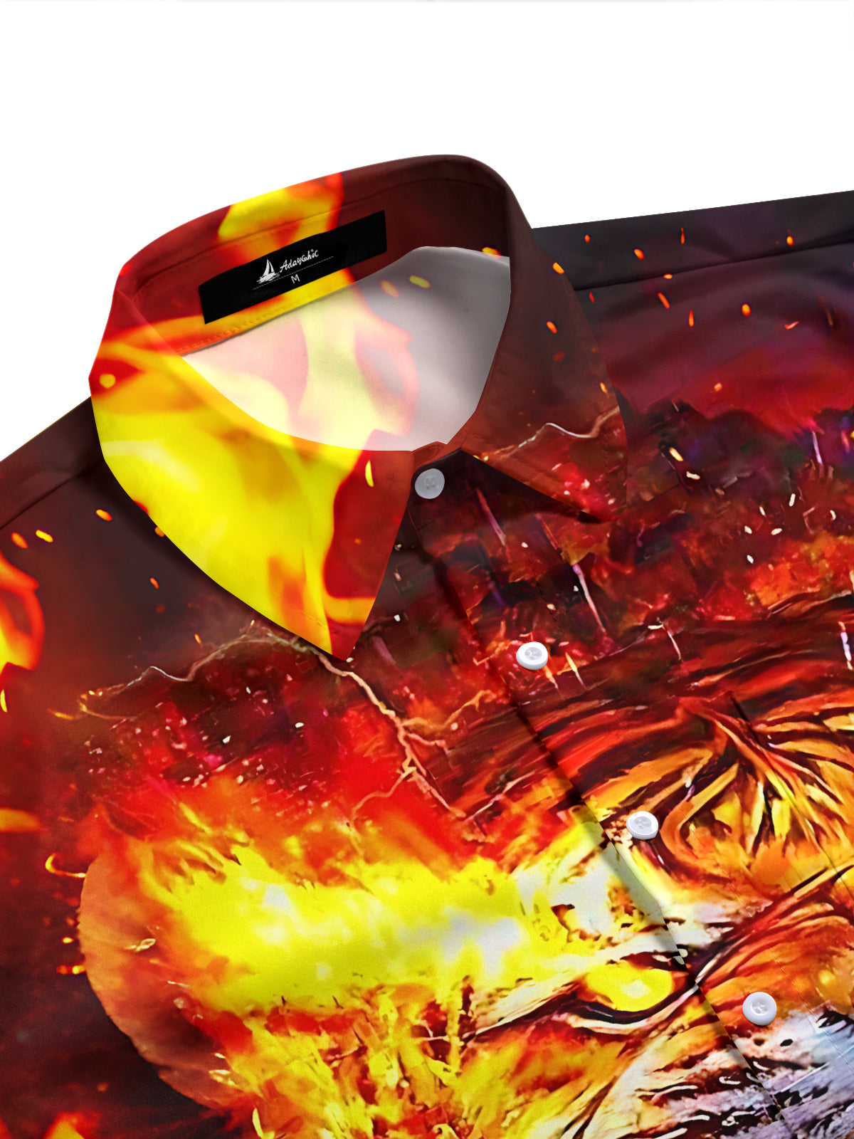 Adaychic Men's Tiger Flame Graphic Short Sleeve Button Down Shirt with Chest Pocket
