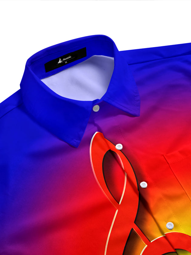 Adaychic Men's Graphic Musical Note Print Short Sleeve Shirt with Chest Pocket