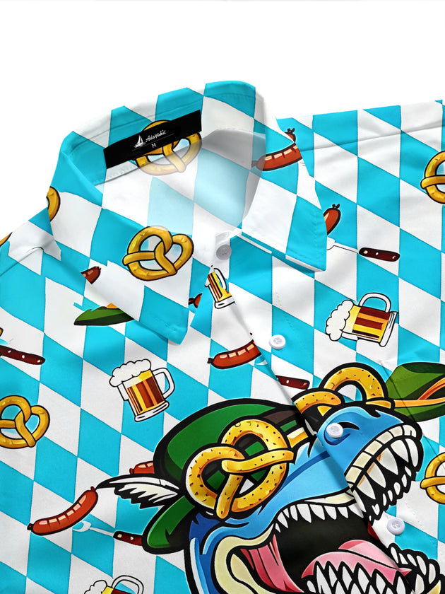 Hawaiian Dinosaurs Beer Men's Pocket Short Sleeve Shirts
