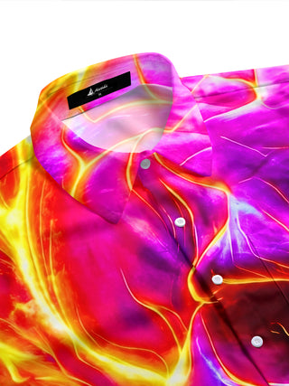 Adaychic Men's Graphic 3D Purple Flaming Skull Print Short Sleeve Button Down Shirt with Chest Pocket