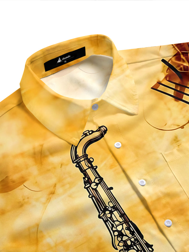 Retro Saxophone Men's Pocket Short Sleeve Shirts