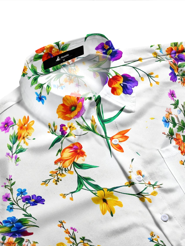 Adaychic Men's Colorful Wildflower Floral Print Long Sleeve Button Down Shirt with Chest Pocket