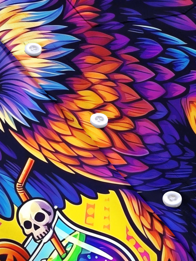 Adaychic Men's Short Sleeve Shirt - Eagle Holding Halloween Balloons And A Potion Drink Print with Chest Pocket