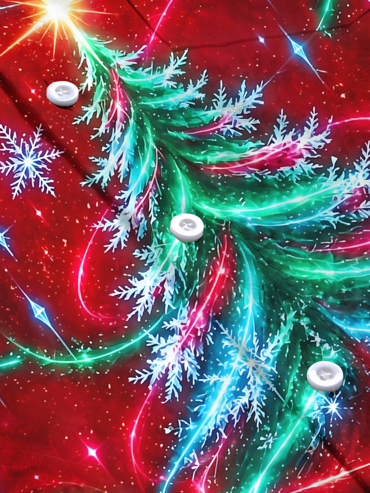Adaychic Men's Long Sleeve Shirt - Christmas Tree With Snowflakes And Light Trails Print with Chest Pocket