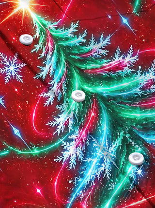 Adaychic Men's Long Sleeve Shirt - Christmas Tree With Snowflakes And Light Trails Print with Chest Pocket