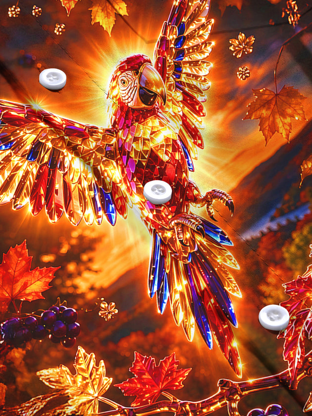 Adaychic Men's Long Sleeve Shirt - Crystal Parrot With Autumn Leaves And Grapes Print with Chest Pocket
