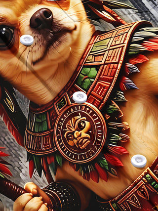 Adaychic Men's Graphic 3D Aztec Warrior Chihuahua Print Short Sleeve Button Down Shirt with Chest Pocket