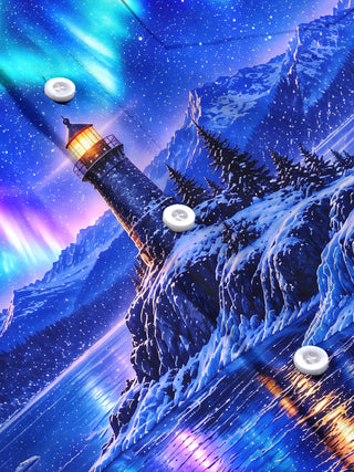 Adaychic Men's Printed Aurora Borealis And Lighthouse Print Long Sleeve Shirt with Chest Pocket