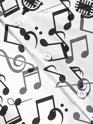 Adaychic Men's Graphic Musical Notes Print Short Sleeve Shirt with Chest Pocket