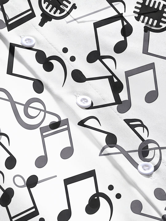 Adaychic Men's Graphic Musical Notes Print Short Sleeve Shirt with Chest Pocket