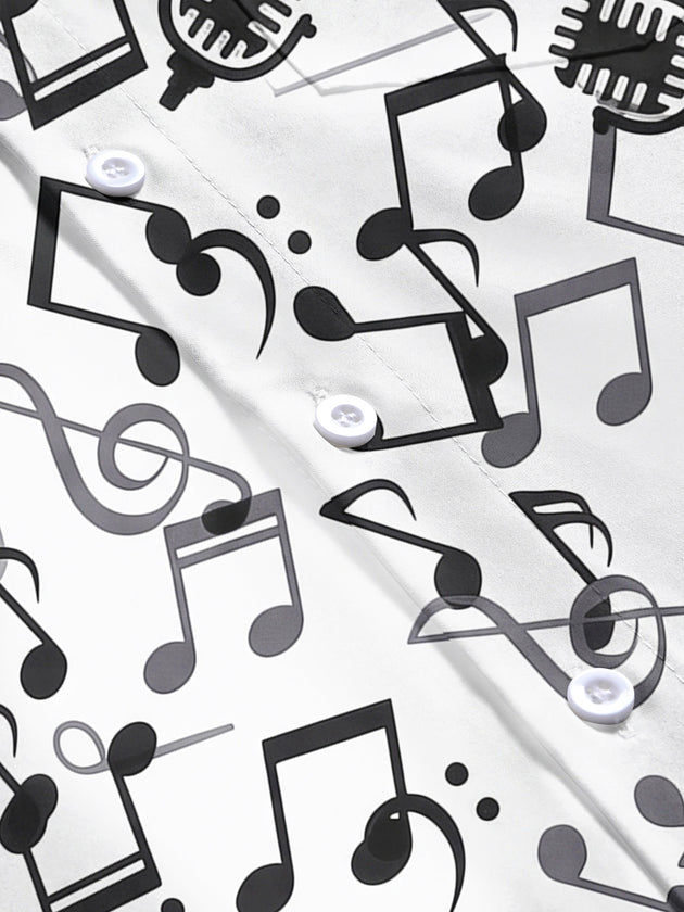 Adaychic Men's Graphic Musical Notes Print Short Sleeve Shirt with Chest Pocket