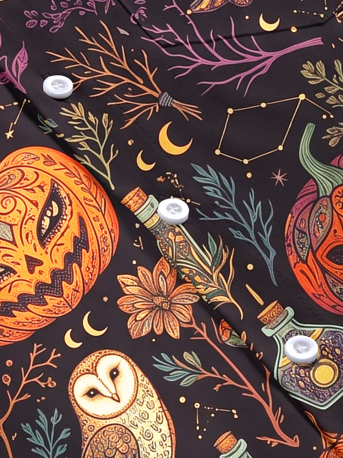 Adaychic Men's Halloween Owls Pumpkins And Cats Print Short Sleeve Shirt with Chest Pocket
